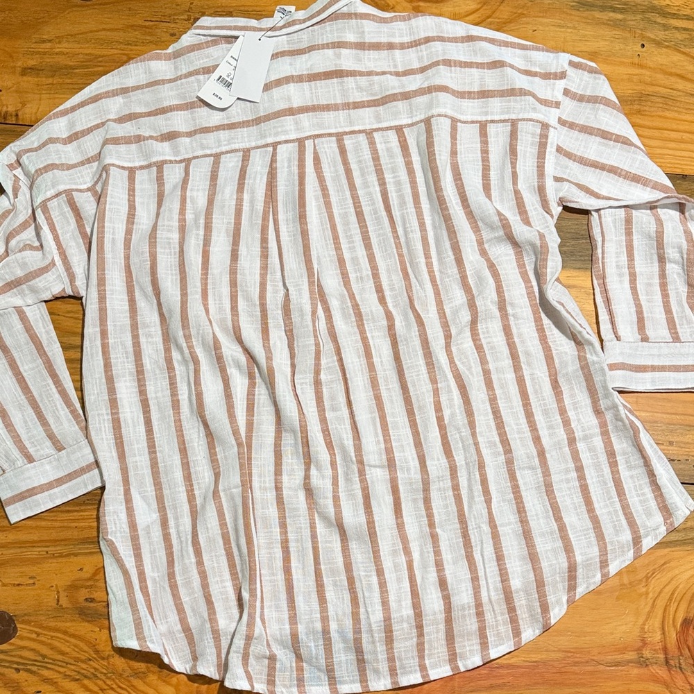 Cotton On Women’s White and Brown Striped Swim Coverup - Picture 6 of 7